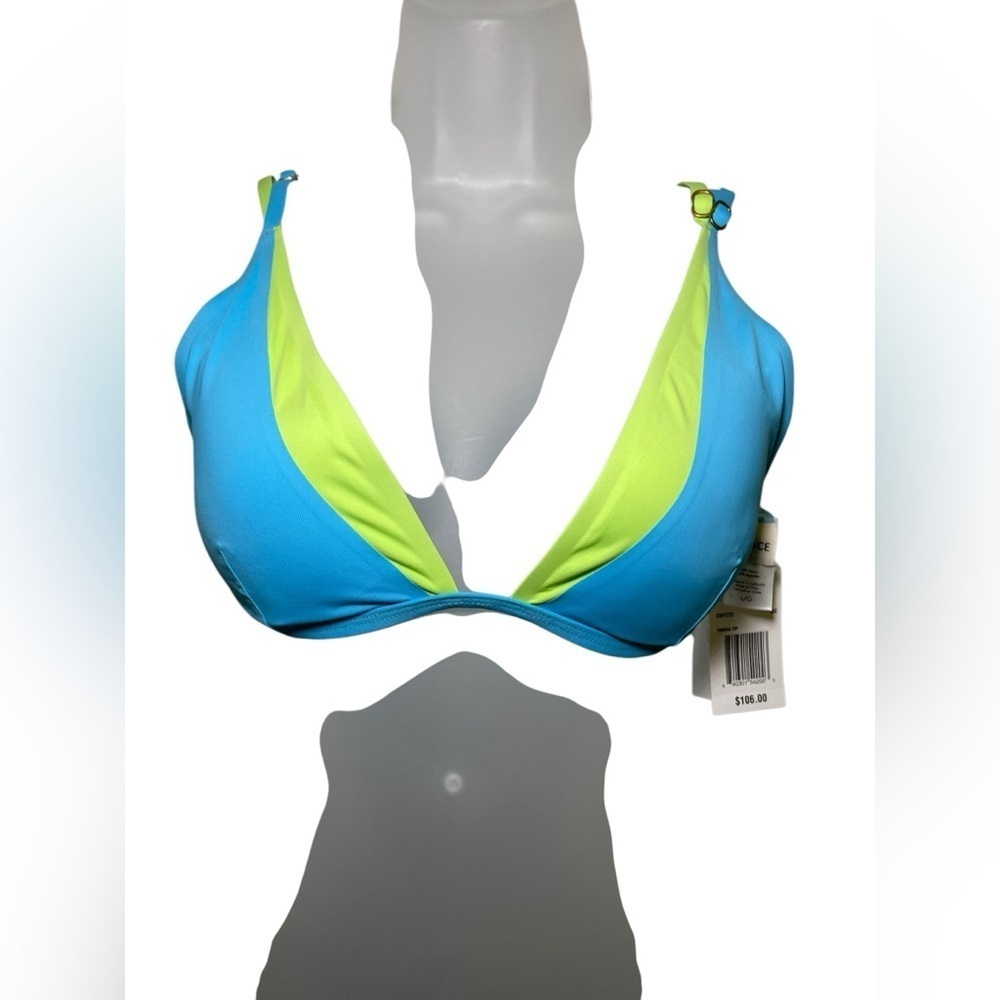 L*Space Finneas Bikini Top Blue Green Colorblock Size L NWT - Picture 5 of 5